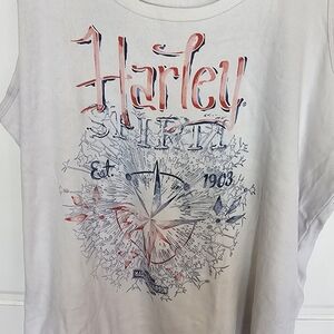 Harley-Davidson White Tank Top with Red and Blue Design